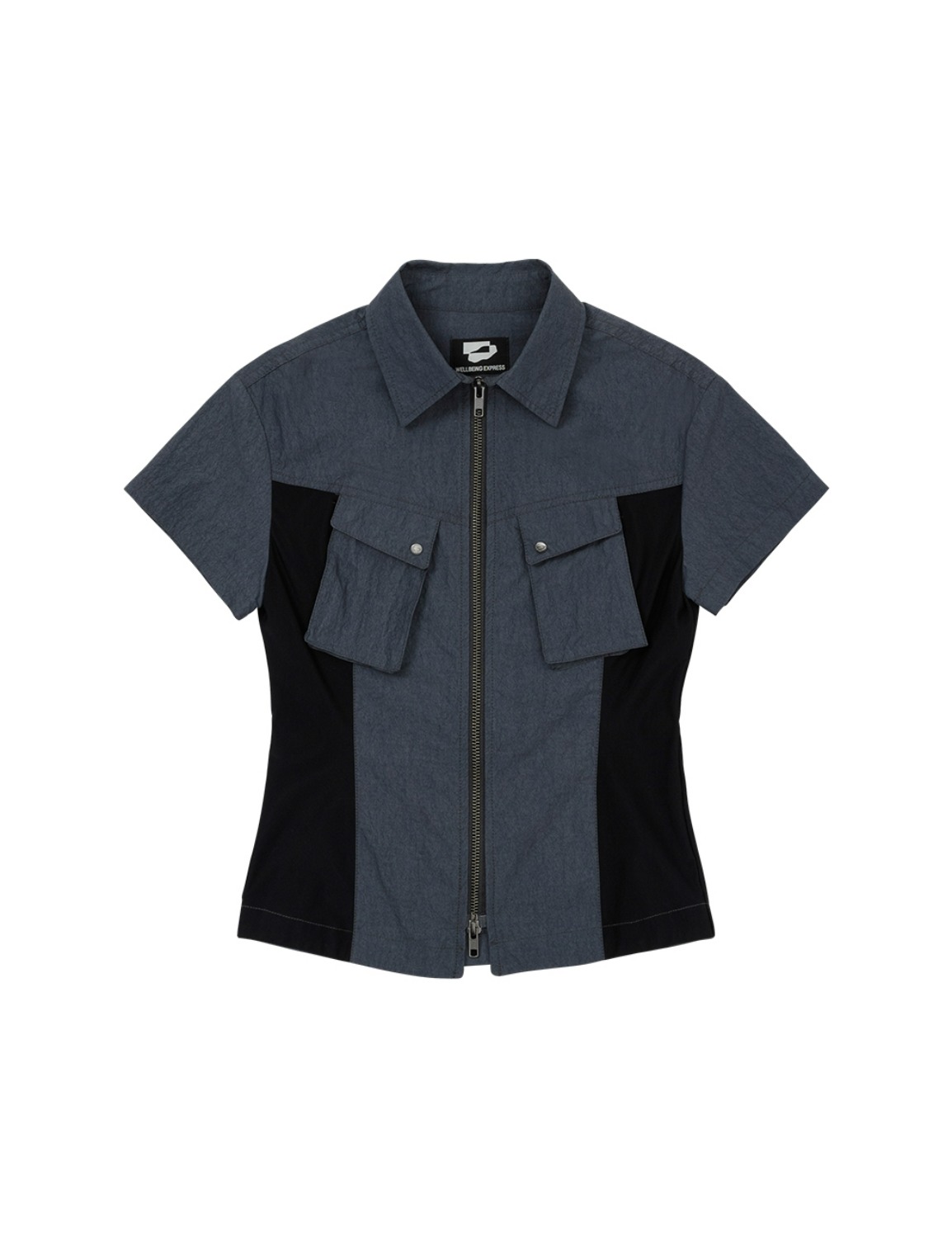 Panelled Zip Up Shirt Navy - WELLBEING EXPRESS